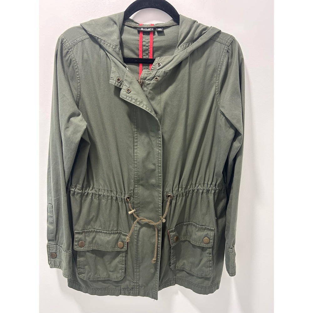 a.n.a A New Approach Olive Green Utility Jacket Hooded Anorak Petite Medium PM